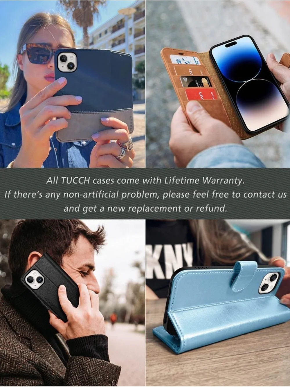 Tucch Light Brown Faux Leather Wallet iPhone 14 Case